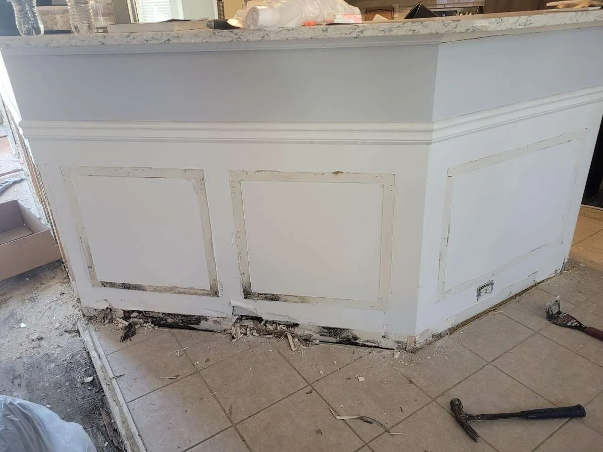 Water damage and mold on kitchen during Storm Damage Restoration in Mayfield